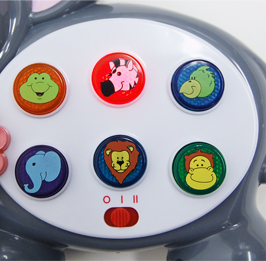 �{�^���ɂ̓J�G���E�V�}�E�}�E�I�E���E�]�E�E���C�I���E�T���̊G���`����Ă��܂��B�D���ȓ�������̃{�^���������Ă݂܂��傤�B�p��ł͂ǂ�Ȗ����Ŗ��̂��ȁH